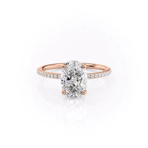The Pave Ashley Set  With A 1.5 Carat Oval 14K Rose Gold Moissanite