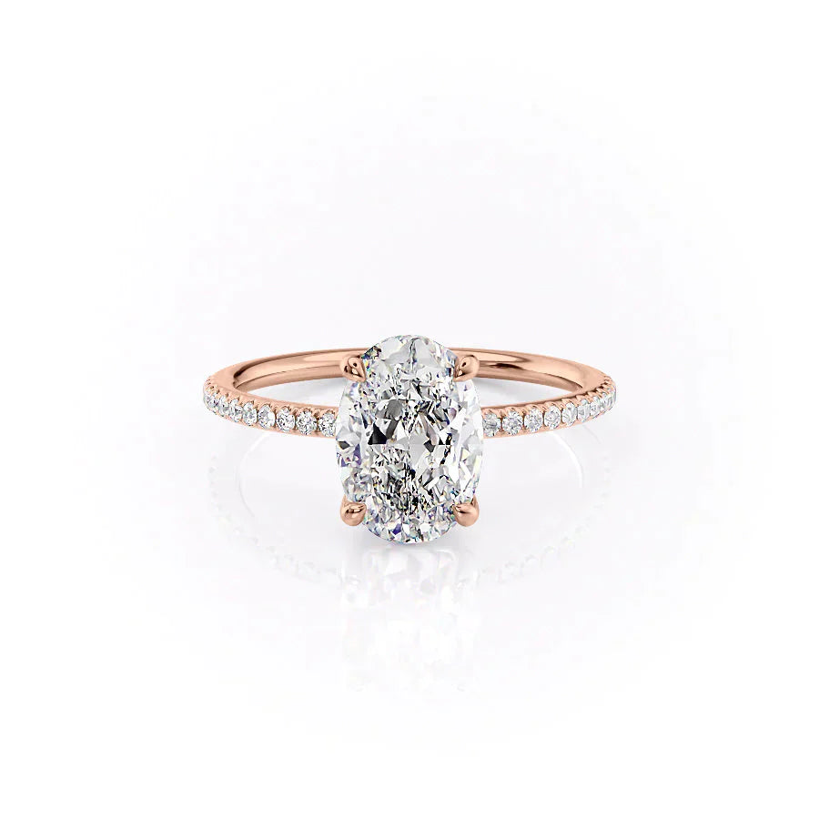 The Ashley Set With A 1 Carat Oval 14K Rose Gold Lab Diamond