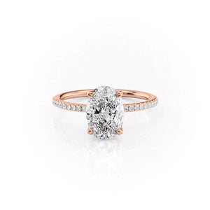 The Ashley Set With A 2.5 Carat Oval 14K Rose Gold Lab Diamond