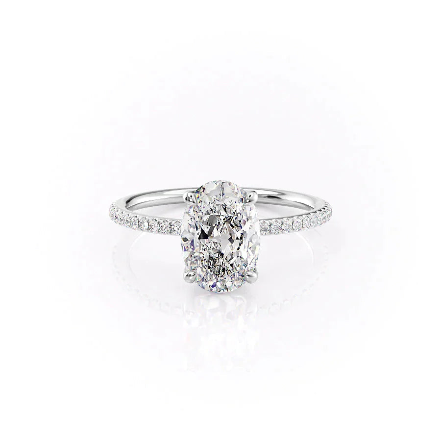 The Pave Ashley Set  With A 2.5 Carat Oval 18K White Gold Moissanite