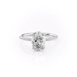 The Pave Ashley Set With A 3 Carat Oval 14K White Gold Lab Diamond