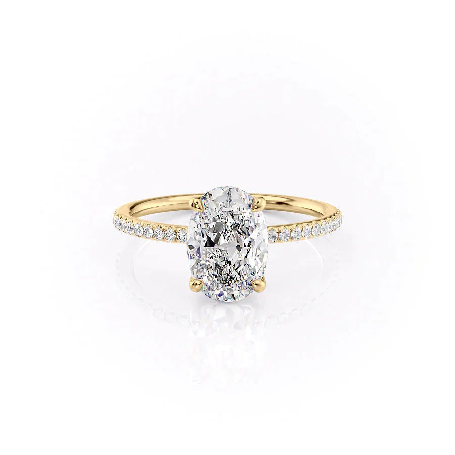 The Pave Ashley Set  With A 3 Carat Oval 18K Yellow Gold Moissanite