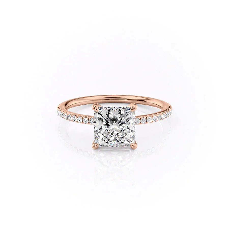 The Ashley Set With A 2 Carat Princess 14K Rose Gold Lab Diamond
