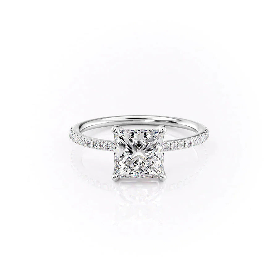 The Pave Ashley Set  With A 2 Carat Princess 14K White Gold Moissanite