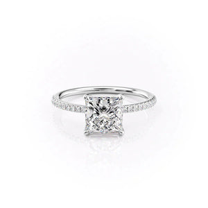 The Pave Ashley Set  With A 2 Carat Princess 18K White Gold Moissanite