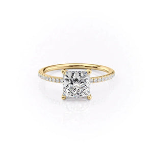 The Pave Ashley Set  With A 1 Carat Princess 18K Yellow Gold Moissanite
