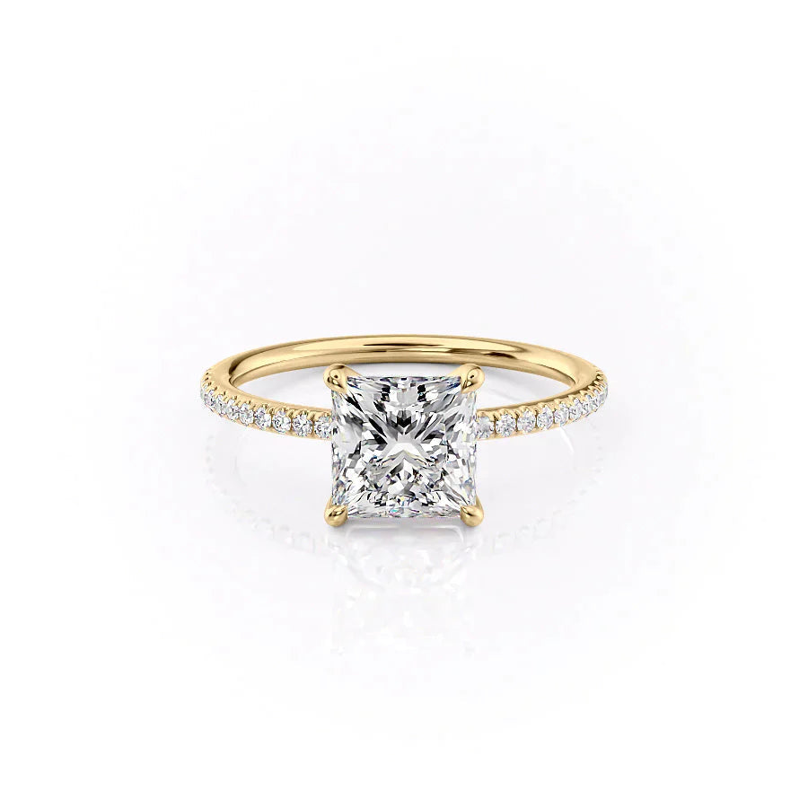 The Pave Ashley Set  With A 2.5 Carat Princess 18K Yellow Gold Moissanite
