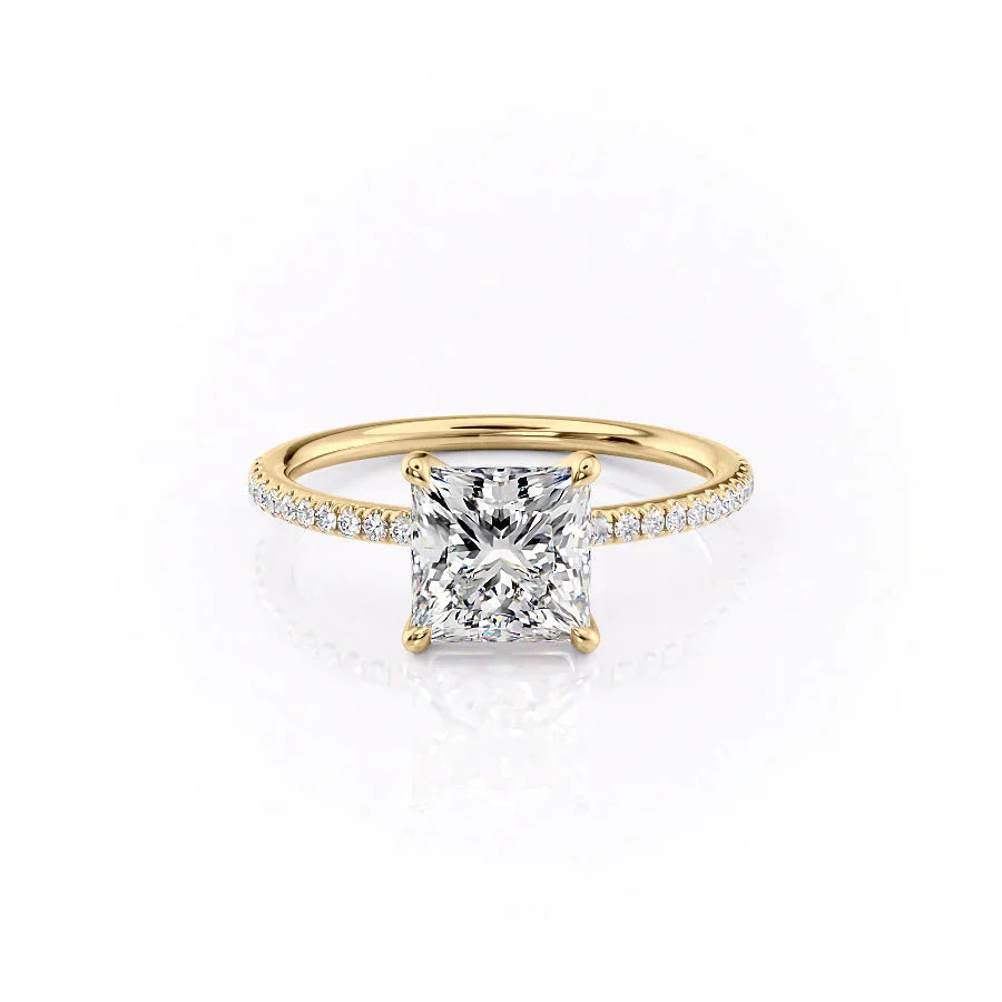 The Ashley Set  With A 3 Carat Princess 18K Yellow Gold Moissanite