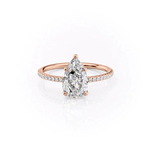 The Pave Ashley Set  With A 2.5 Carat Pear 14K Rose Gold Moissanite