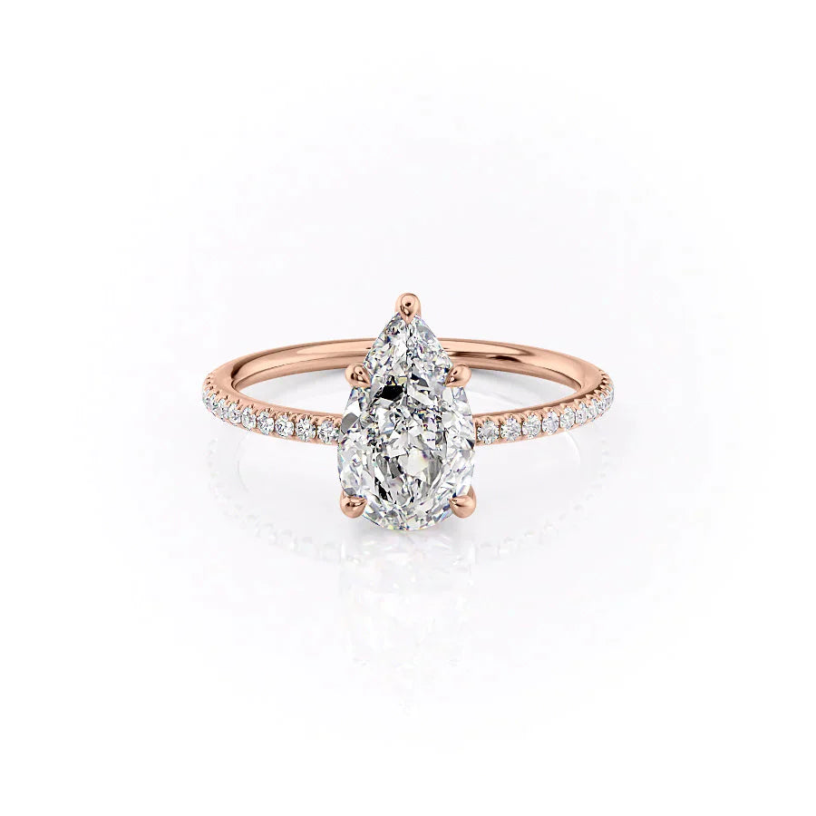 The Ashley Set  With A 4.5 Carat Pear 14K Rose Gold Moissanite