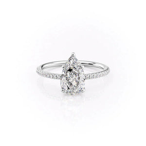 The Pave Ashley Set With A 2 Carat Pear 14K White Gold Lab Diamond