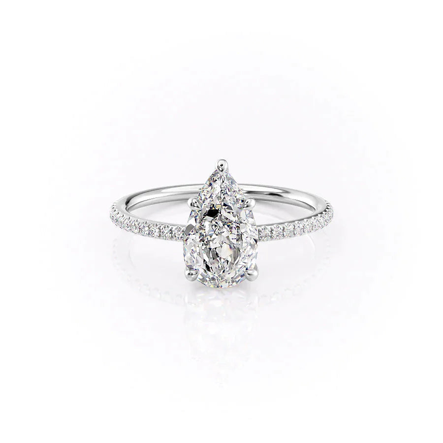 The Pave Ashley Set  With A 3 Carat Pear 18K White Gold Moissanite