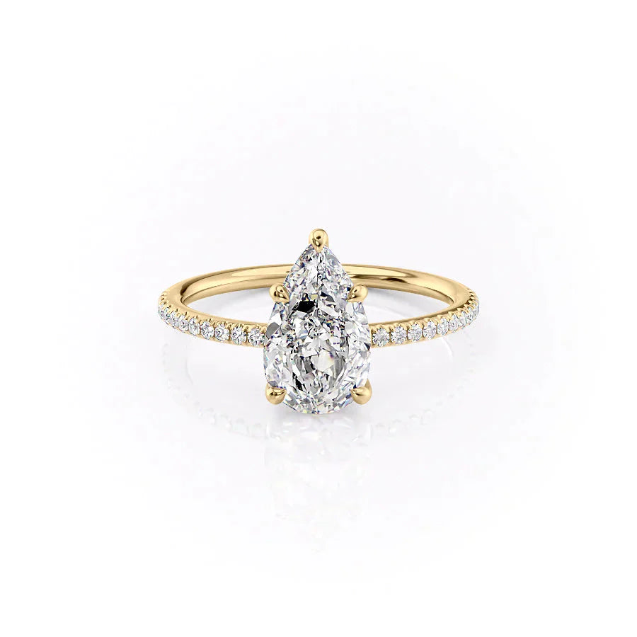 The Ashley Set  With A 3 Carat Pear 18K Yellow Gold Moissanite