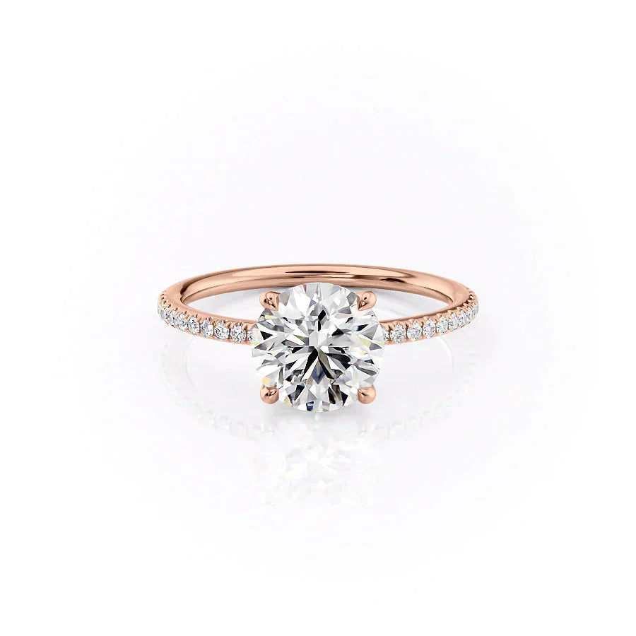 The Pave Ashley Set  With A 3.5 Carat Round 14K Rose Gold Moissanite