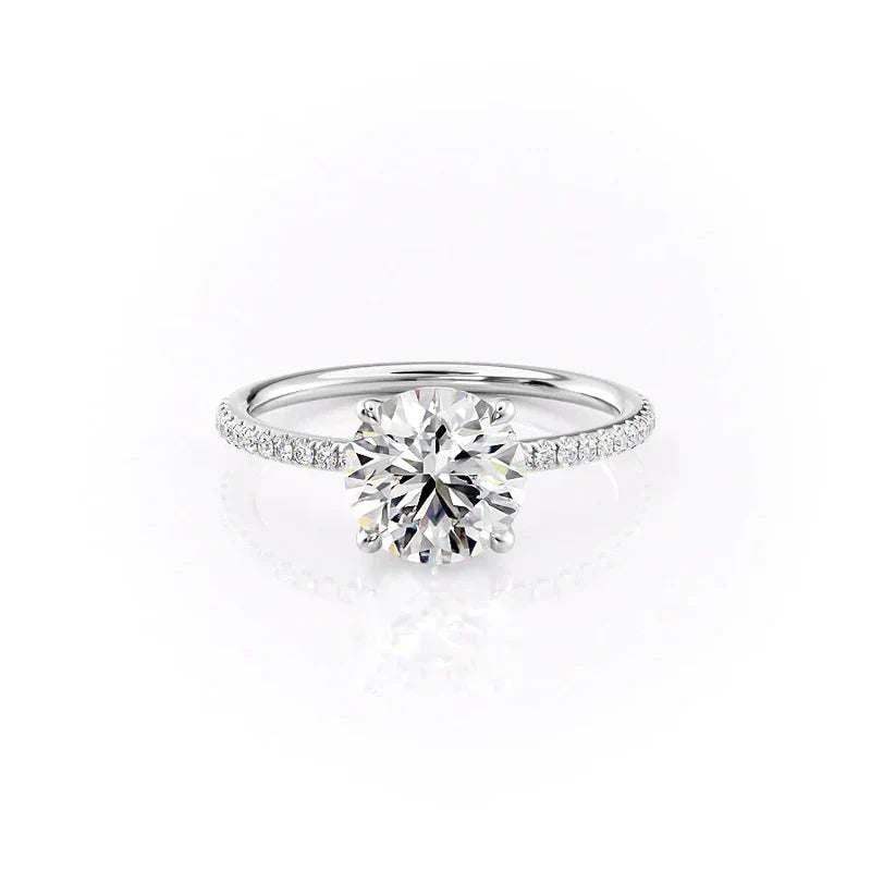 The Pave Ashley Set With A 3 Carat Round 14K White Gold Lab Diamond