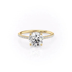 The Pave Ashley Set  With A 3 Carat Round 14K Yellow Gold Moissanite