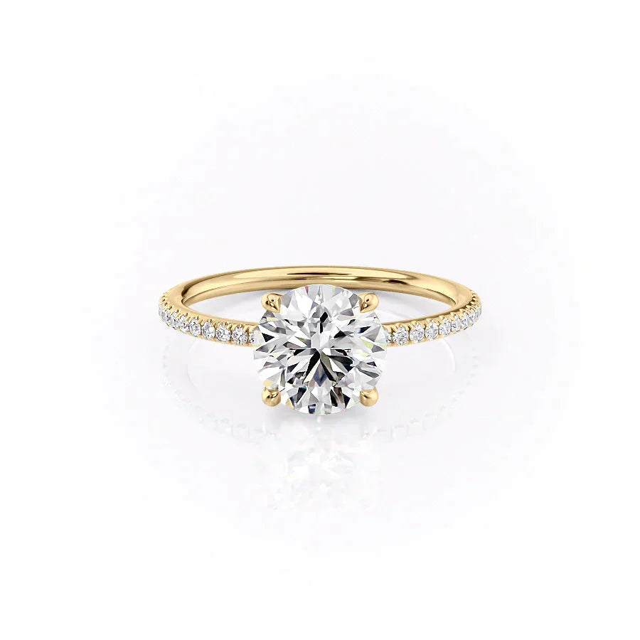 The Ashley Set With A 3 Carat Round 14K Yellow Gold Lab Diamond
