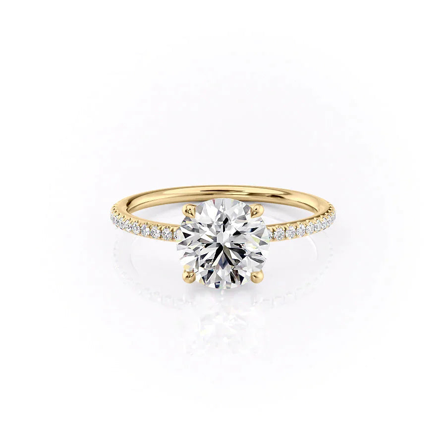 The Pave Ashley Set With A 2.5 Carat Round 18K Yellow Gold Lab Diamond
