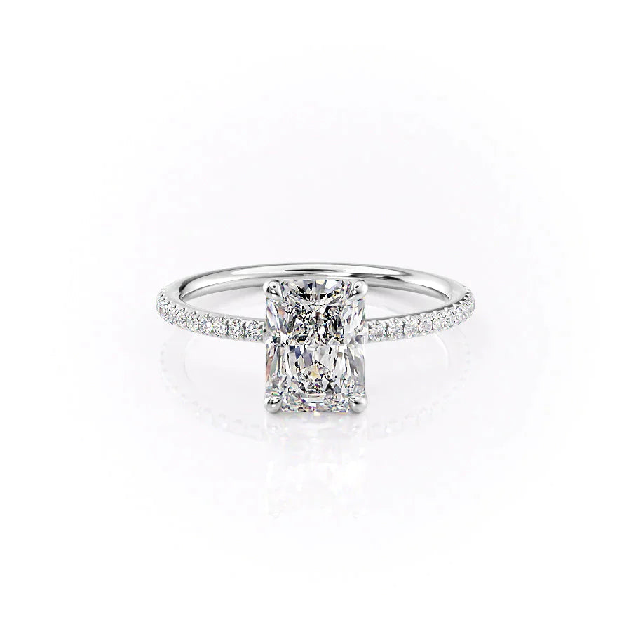 The Pave Ashley Set  With A 2.5 Carat Radiant 18K White Gold Moissanite