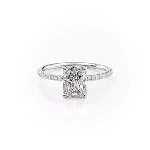 The Pave Ashley Set  With A 3 Carat Radiant 14K White Gold Moissanite