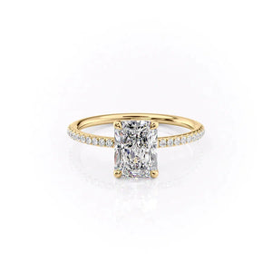 The Pave Ashley Set  With A 2.5 Carat Radiant 14K Yellow Gold Moissanite