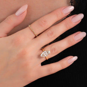 The Eleanor Set  With A 2.5 Carat Marquise 14K Yellow Gold Moissanite