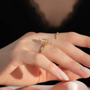 The Eleanor Set  With A 2.5 Carat Marquise 14K Yellow Gold Moissanite