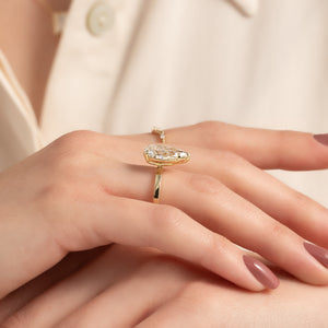 The Eleanor Set  With A 2.5 Carat Pear 14K Yellow Gold Moissanite
