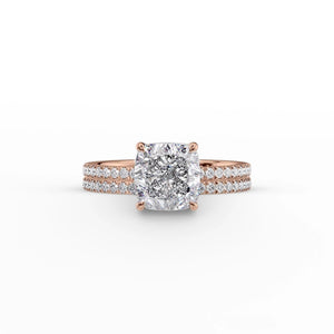 The Pave Eleanor Set With A 3 Carat Cushion 14K Rose Gold Lab Diamond