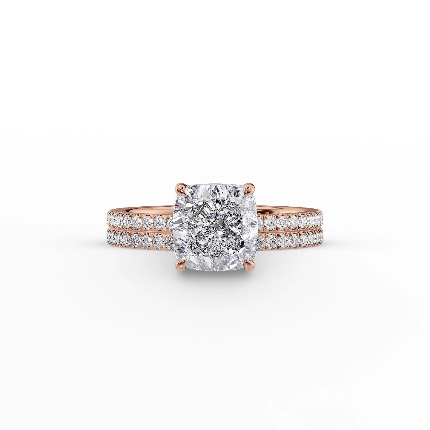 The Pave Eleanor Set With A 1.5 Carat Cushion 14K Rose Gold Lab Diamond