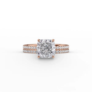 The Pave Eleanor Set With A 1 Carat Cushion 14K Rose Gold Lab Diamond
