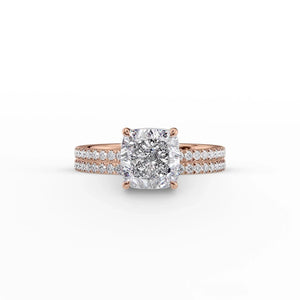 The Eleanor Set With A 3 Carat Cushion 14K Rose Gold Lab Diamond