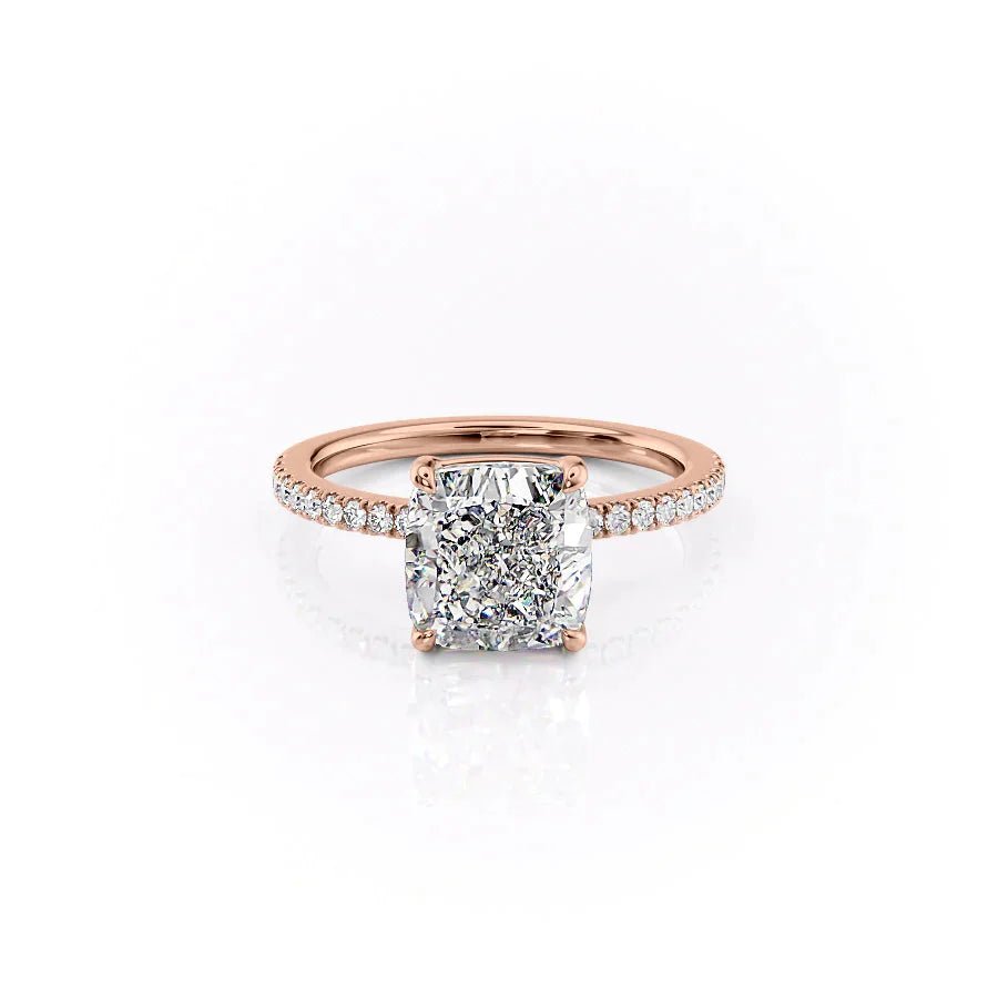 The Pave Eleanor Set With A 1 Carat Cushion 14K Rose Gold Lab Diamond