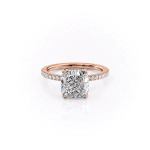The Pave Eleanor Set With A 1 Carat Cushion 14K Rose Gold Lab Diamond