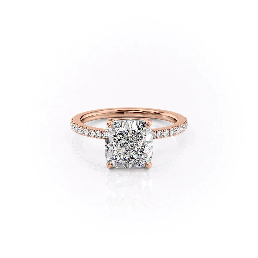 The Pave Eleanor Set With A 3 Carat Cushion 14K Rose Gold Lab Diamond