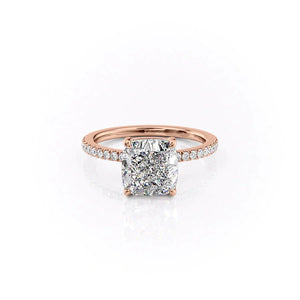 The Pave Eleanor Set With A 1.5 Carat Cushion 14K Rose Gold Lab Diamond
