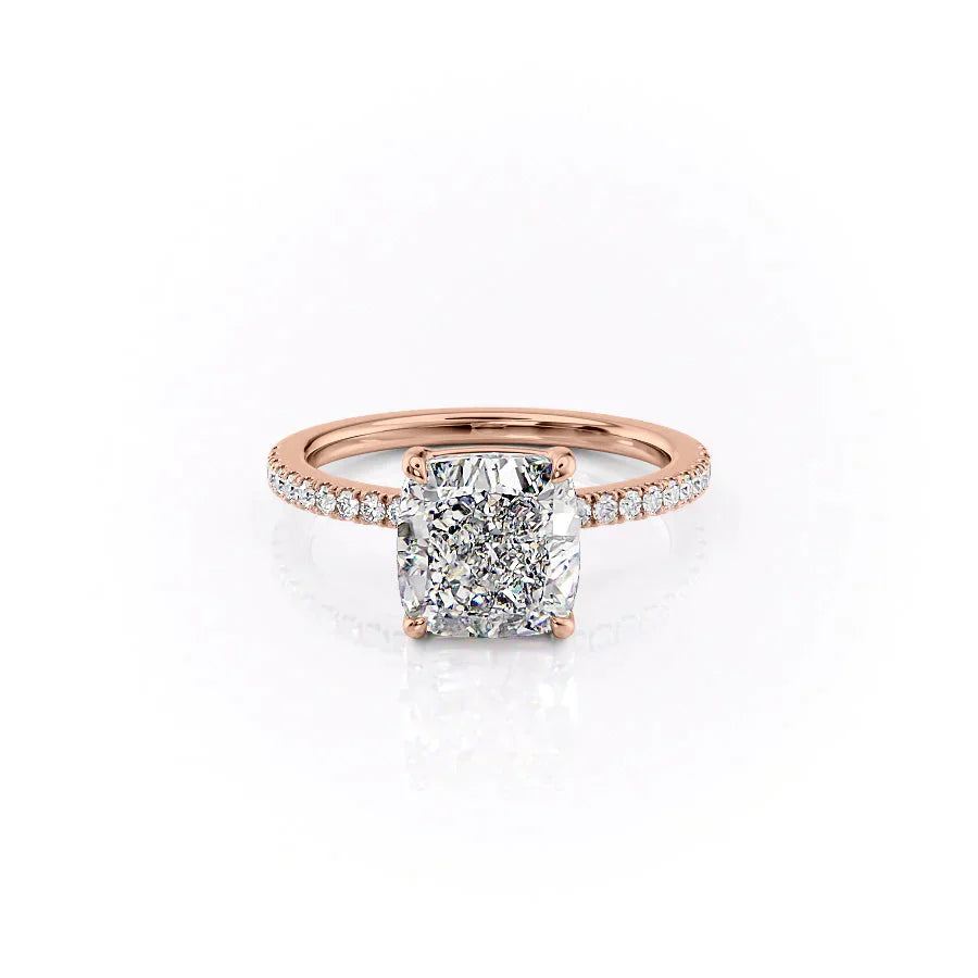 The Eleanor Set With A 1 Carat Cushion 14K Rose Gold Lab Diamond