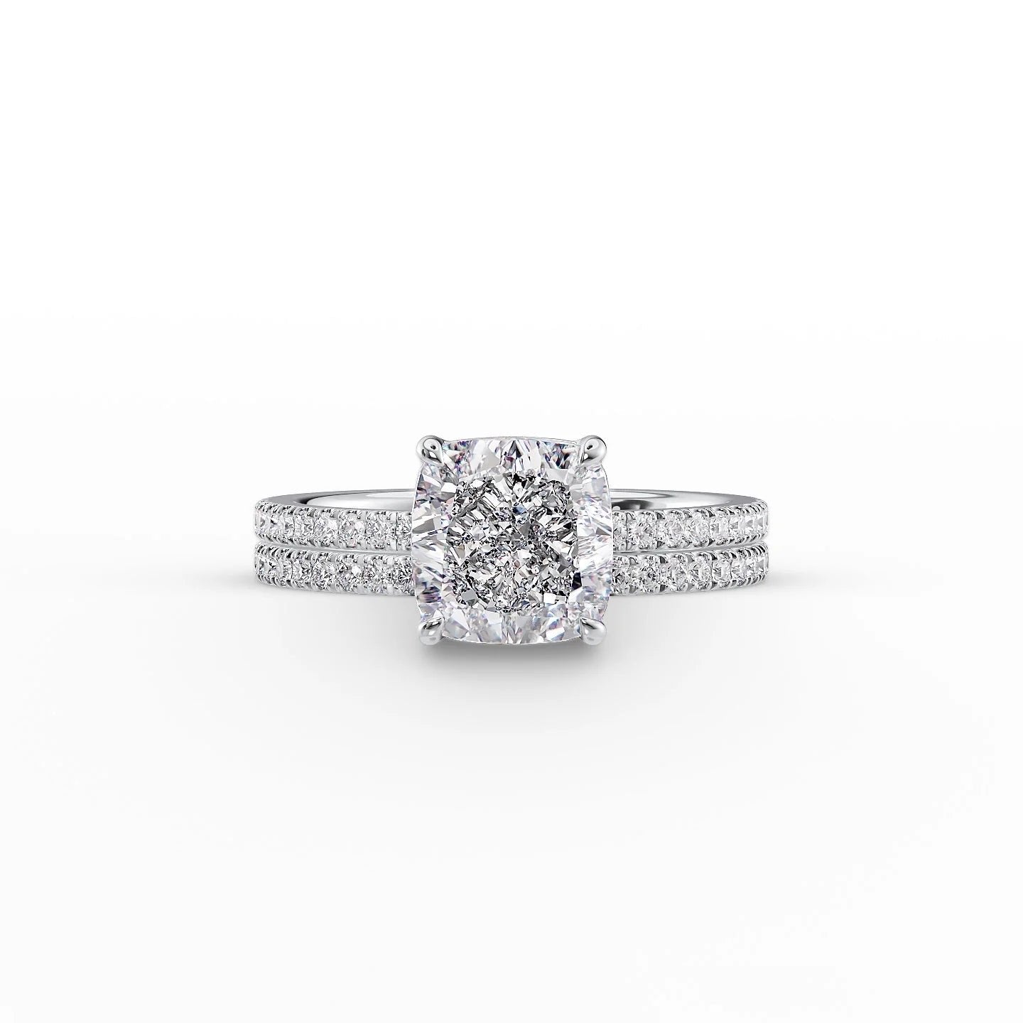 The Pave Eleanor Set With A 1 Carat Cushion 18K White Gold Lab Diamond