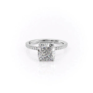 The Pave Eleanor Set With A 2 Carat Cushion 14K White Gold Lab Diamond