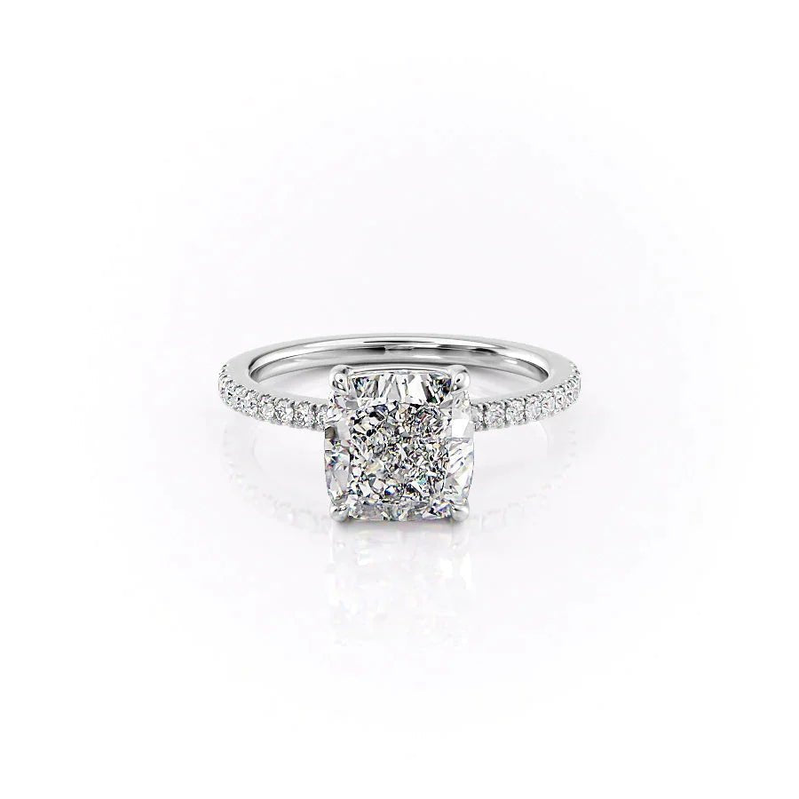 The Pave Eleanor Set With A 1 Carat Cushion 18K White Gold Lab Diamond
