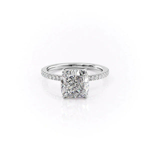 The Pave Eleanor Set With A 1 Carat Cushion 18K White Gold Lab Diamond