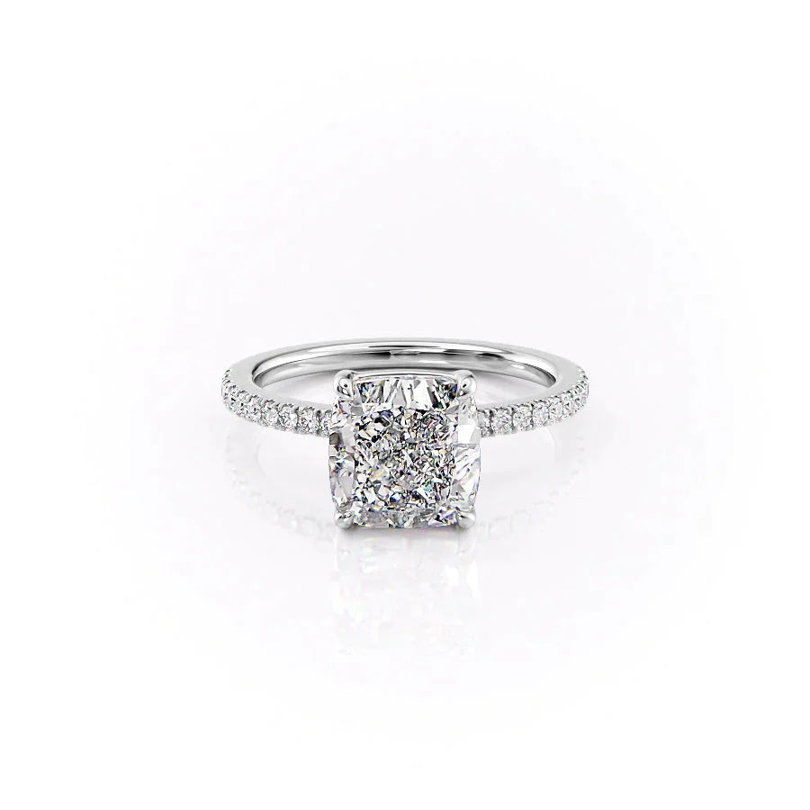 The Pave Eleanor Set With A 1.5 Carat Cushion 18K White Gold Lab Diamond
