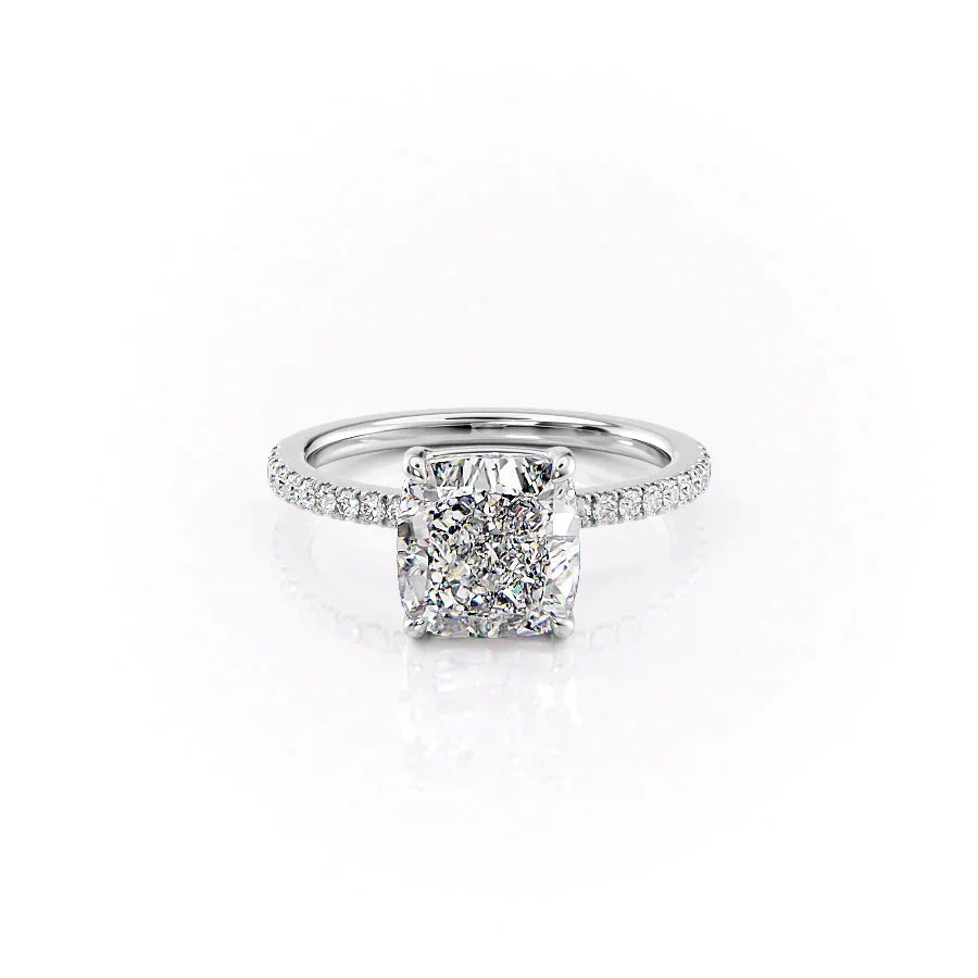 The Eleanor Set  With A 2.5 Carat Cushion 14K White Gold Moissanite