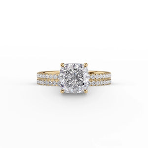 The Pave Eleanor Set With A 1 Carat Cushion 14K Yellow Gold Lab Diamond