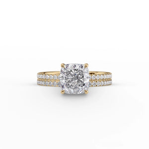 The Pave Eleanor Set With A 3 Carat Cushion 18K Yellow Gold Lab Diamond