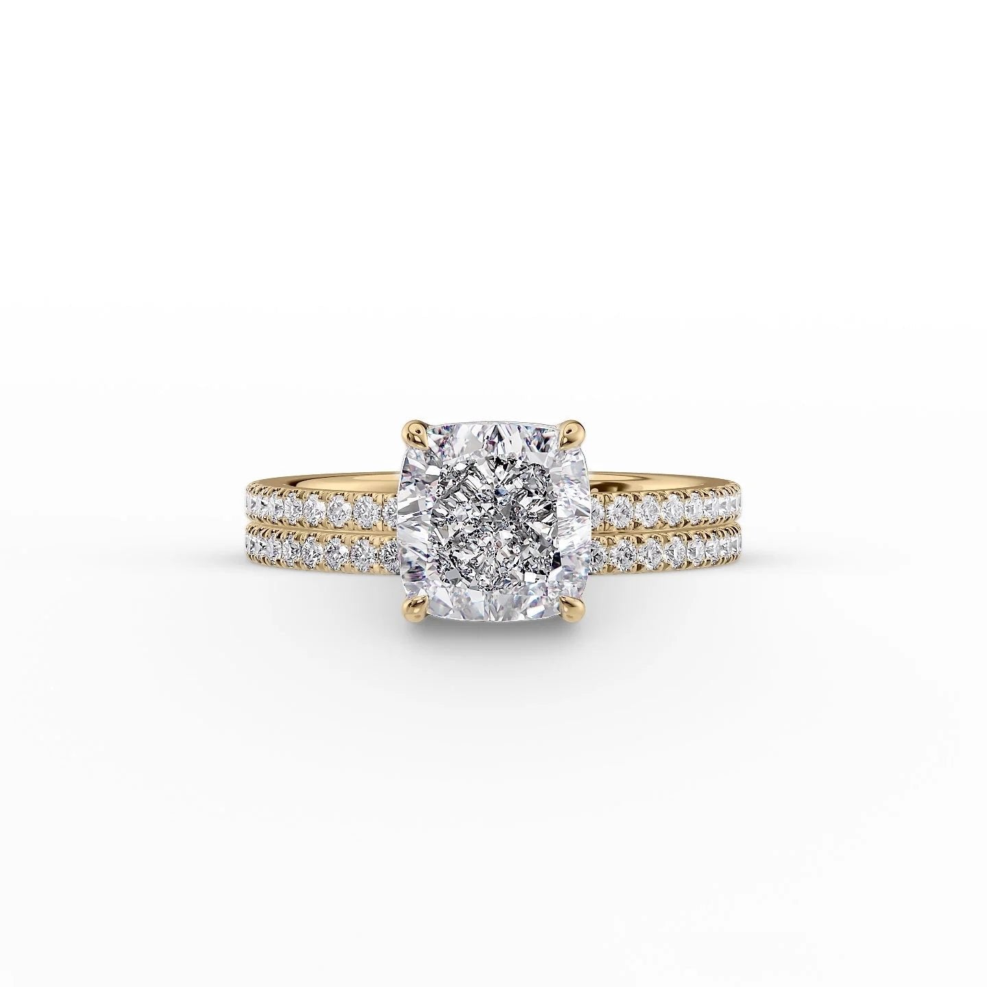 The Pave Eleanor Set With A 1 Carat Cushion 18K Yellow Gold Lab Diamond