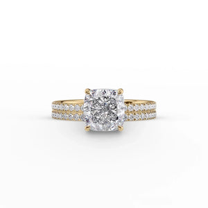 The Eleanor Set With A 1.5 Carat Cushion 18K Yellow Gold Lab Diamond