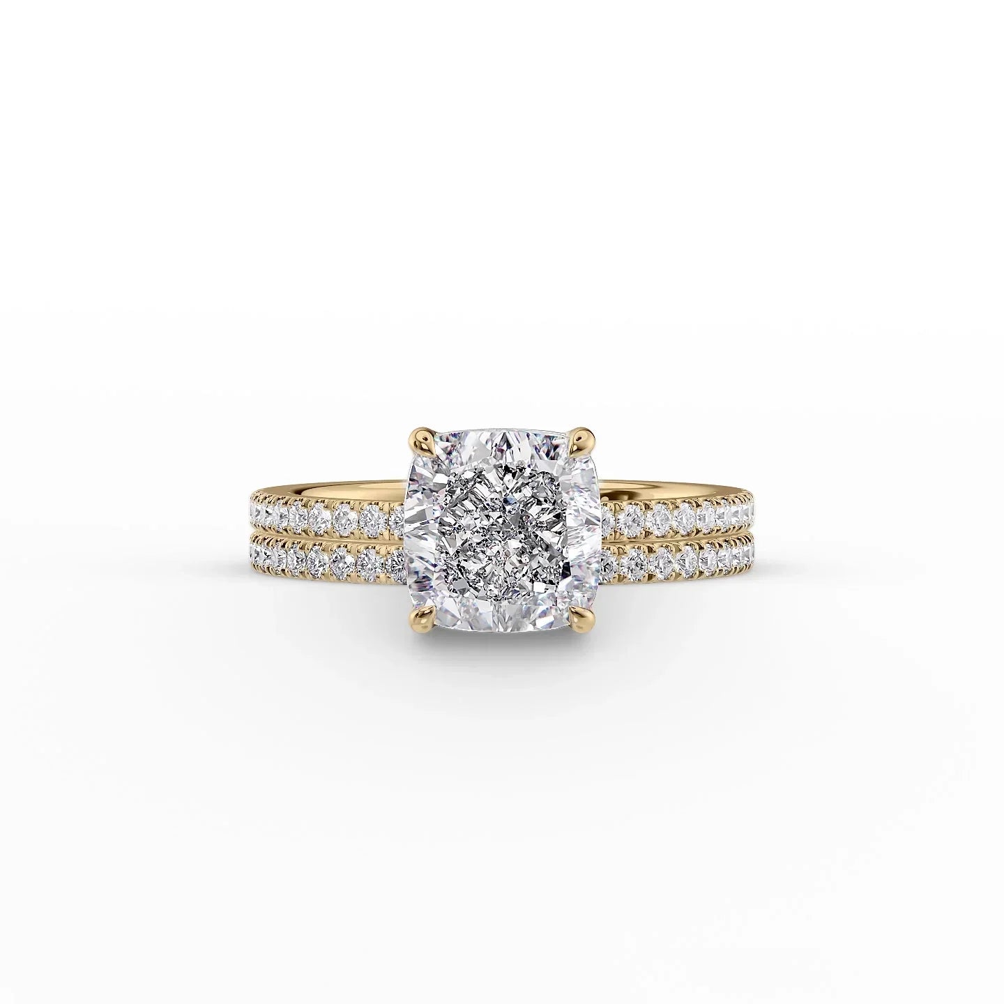 The Eleanor Set With A 1 Carat Cushion 18K Yellow Gold Lab Diamond