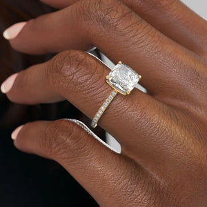 The Eleanor Set With A 3 Carat Cushion 18K Yellow Gold Lab Diamond