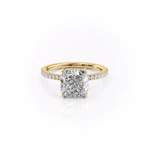 The Pave Eleanor Set With A 3 Carat Cushion 18K Yellow Gold Lab Diamond